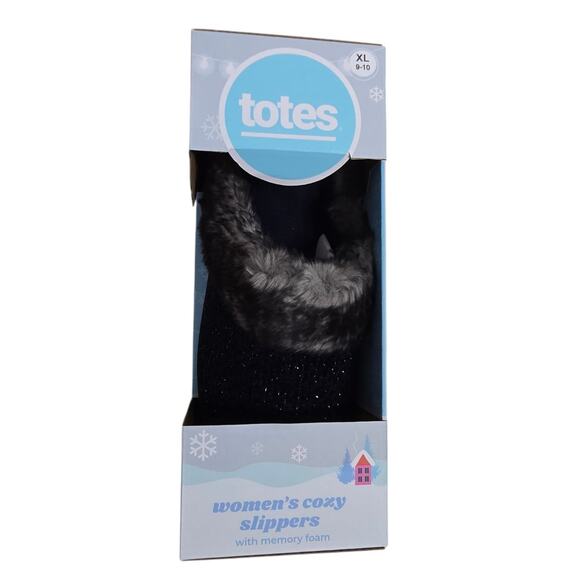 Totes Navy Blue Chenille Hoodback Slippers NEW Women's XL 9-10 - Picture 3 of 5